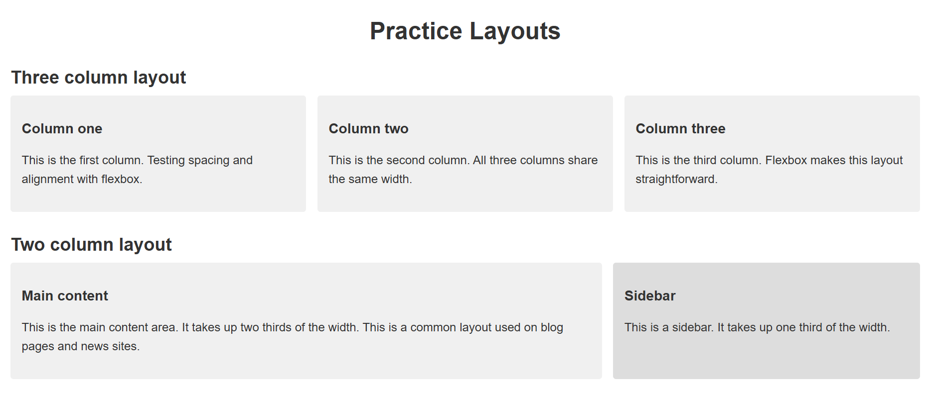 Practice Layouts project screenshot