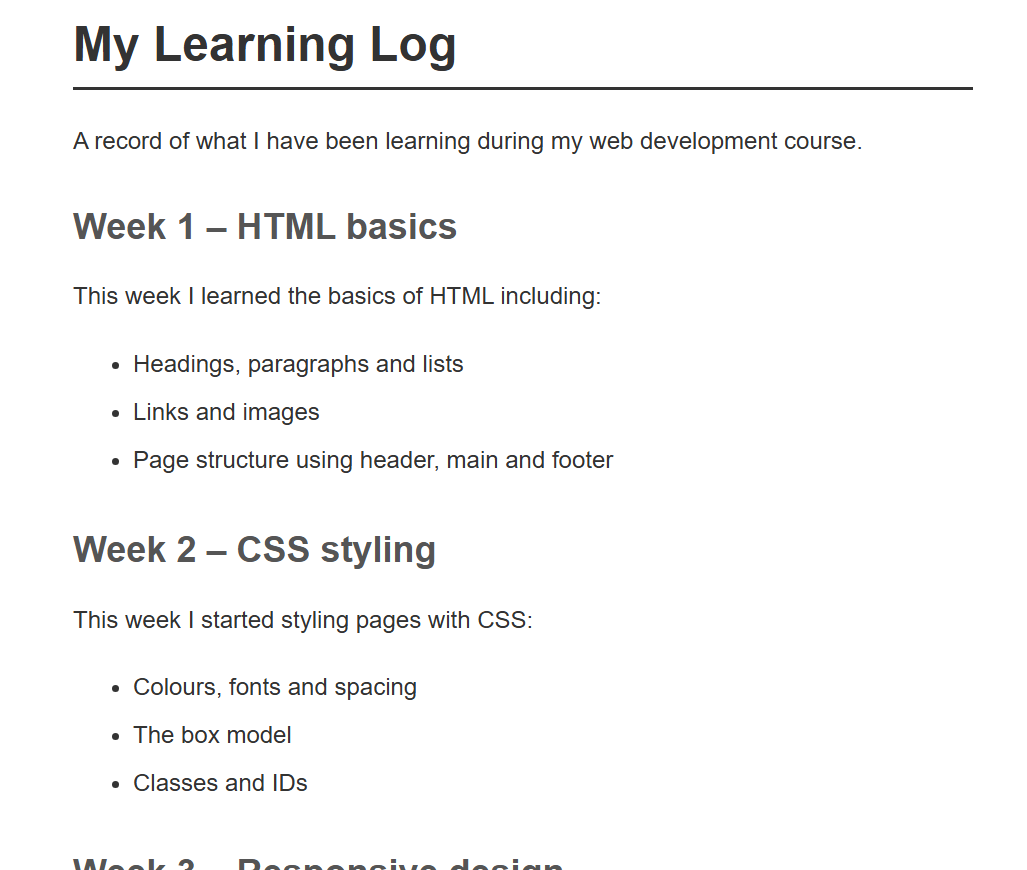 Learning Log project screenshot