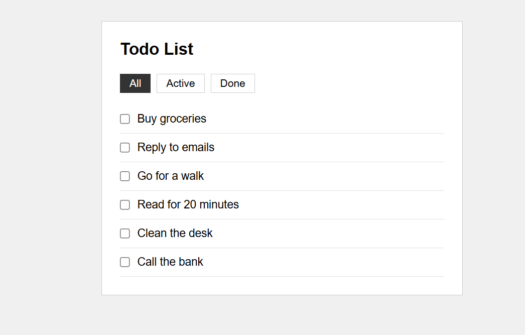 Todo List project screenshot